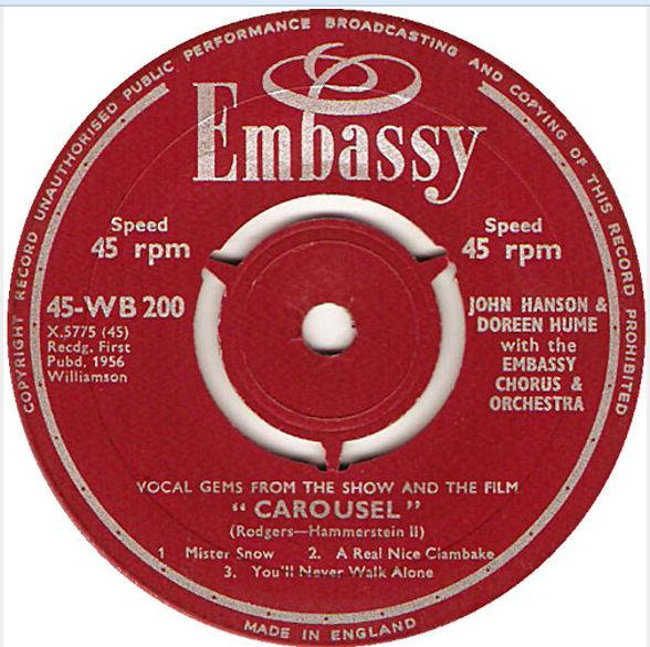 John Hanson (3), Doreen Hume, Embassy Chorus And Orchestra - Vocal Gems From The Show And The Film "Carousel"