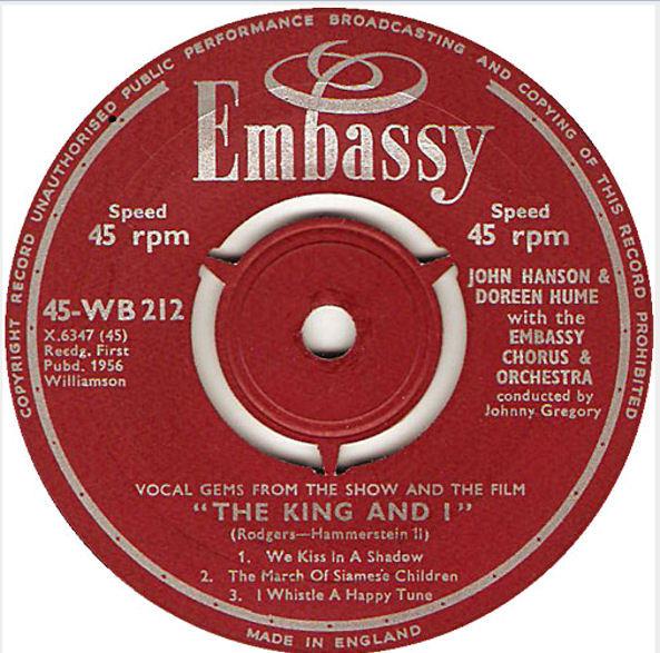John Hanson (3), Doreen Hume, Embassy Chorus And Orchestra - Vocal Gems From The Show And The Film "The King And I"